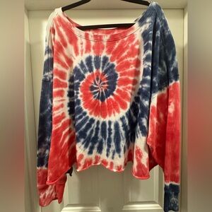 Woman’s Red, White & Blue Tie Dye Crewneck Sweatshirt